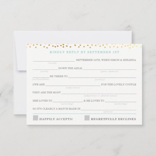 AD LIB UAWG REPLY lustige rustikale Goldpuppe RSVP Karte (Vorderseite)