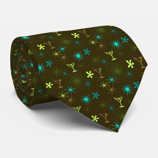 Ad Man Martini Foulard Olive-Brown zweiseitig Krawatte (Gerollt)
