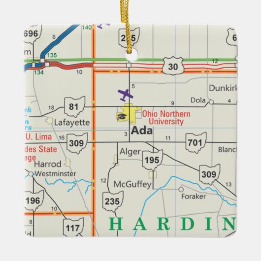 Ada Ohio Map Keramikornament (Vorderseite)