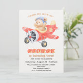 Adable Bear Pilot Flugzeug Geburtstagsjunge Einladung (Stehend Vorderseite)