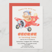 Adable Bear Pilot Flugzeug Geburtstagsjunge Einladung (Vorne/Hinten)