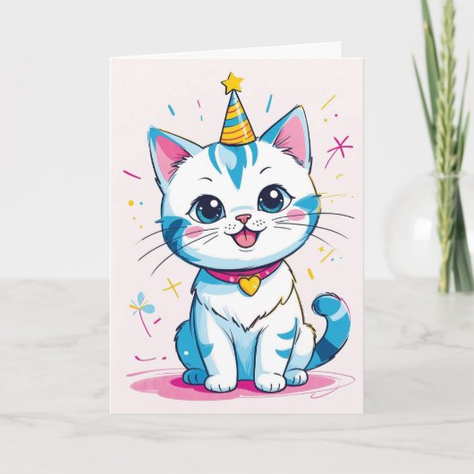 Adable Birthday Cat - Anpassbare Kinderkarte Karte (Vorderseite)