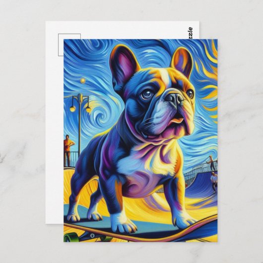 Adable Boston Terrier Skateboarding Postkarte (Vorne/Hinten)