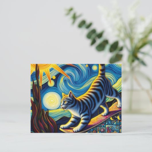 Adable Cat Skateboarding Postkarte (Stehend Vorderseite)