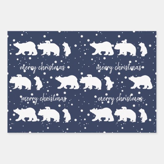 Adable Polar Bären Familie Weihnachten Blau Geschenkpapier Set (Vorderseite)