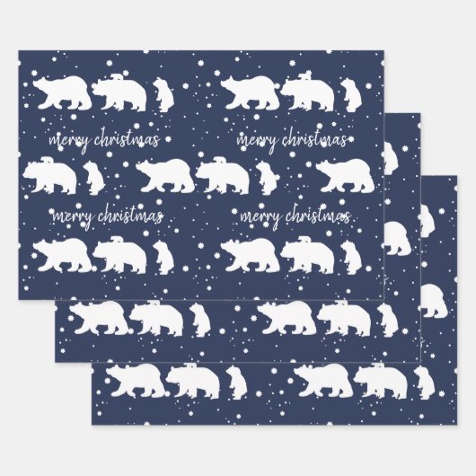 Adable Polar Bären Familie Weihnachten Blau Geschenkpapier Set (Set)