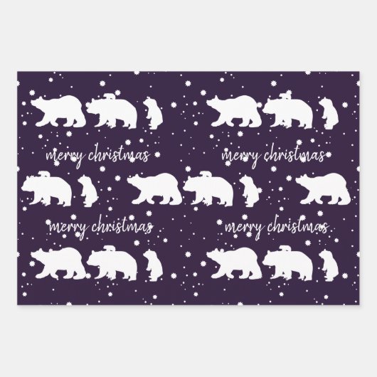 Adable Polar Bären Familie Weihnachten Lila Geschenkpapier Set (Vorderseite 2)