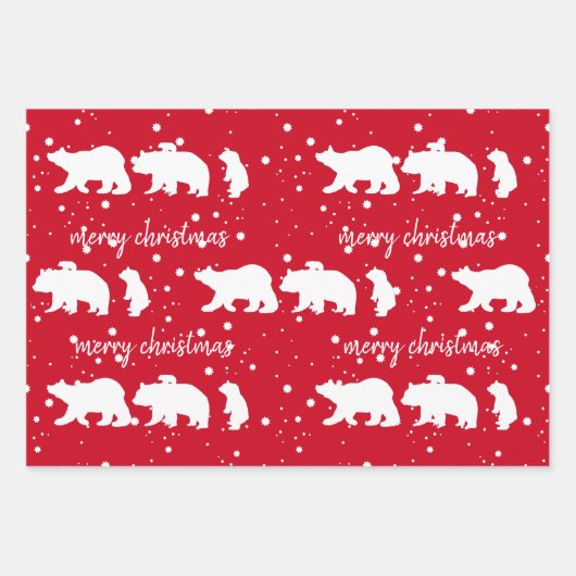 Adable Polar Bären Familie Weihnachten Rot Geschenkpapier Set (Vorderseite 2)