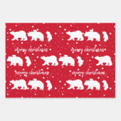 Adable Polar Bären Familie Weihnachten Rot Geschenkpapier Set (Vorderseite)
