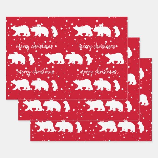 Adable Polar Bären Familie Weihnachten Rot Geschenkpapier Set (Set)