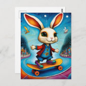 Adable Skateboarding Rabbit Postkarte (Vorne/Hinten)