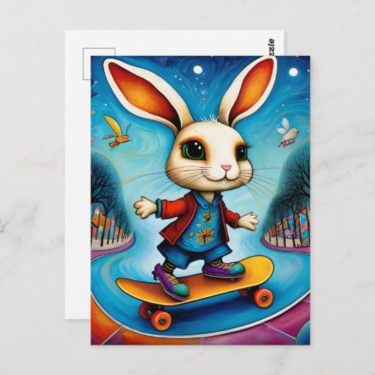 Adable Skateboarding Rabbit Postkarte (Vorne/Hinten)