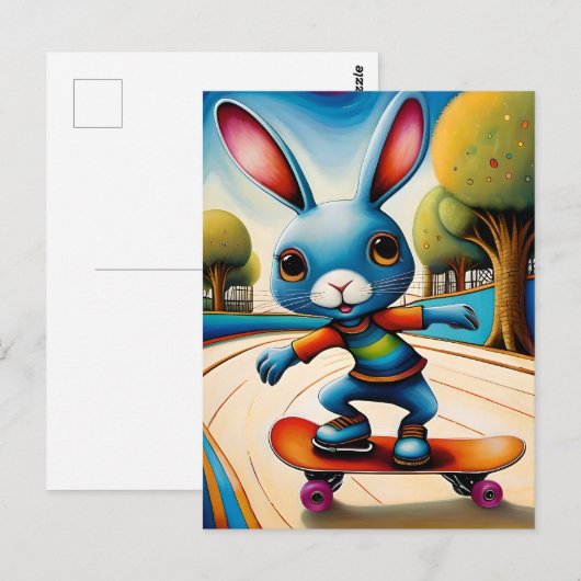 Adable Skateboarding Rabbit Postkarte (Vorne/Hinten)