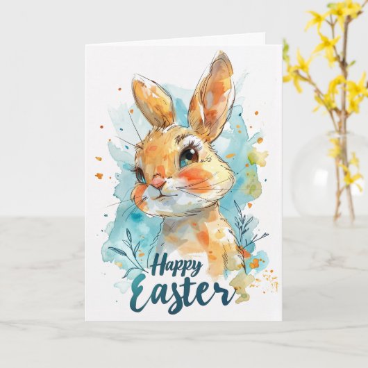 Adable Watercolor Bunny Ostercard Karte (Gelbe Blume)