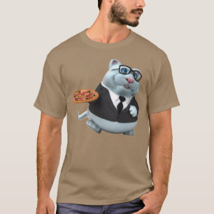 Adables 3D Universum Niedliche Katze mit Pizza-T - T-Shirt