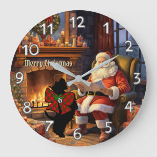 Adair Scottie Dog & Santa Personalisierte Weihnach Große Wanduhr