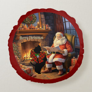 Adair Scottie Dog & Santa Personalisierte Weihnach Rundes Kissen