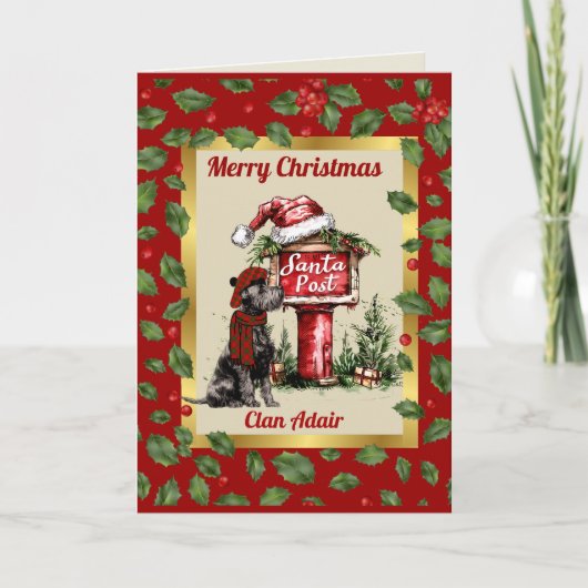 Adair Scottie Dog & Wappen Personalisiert Xmas Karte (Vorderseite)