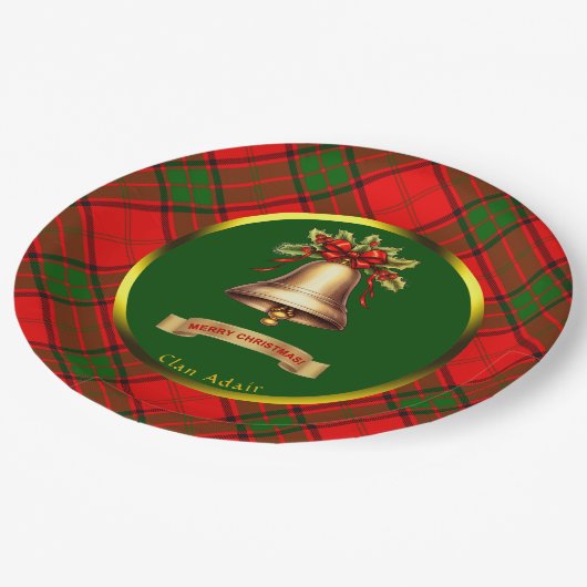 Adair Tartan Personalisiert Weihnachten Pappteller (Schrägansicht)