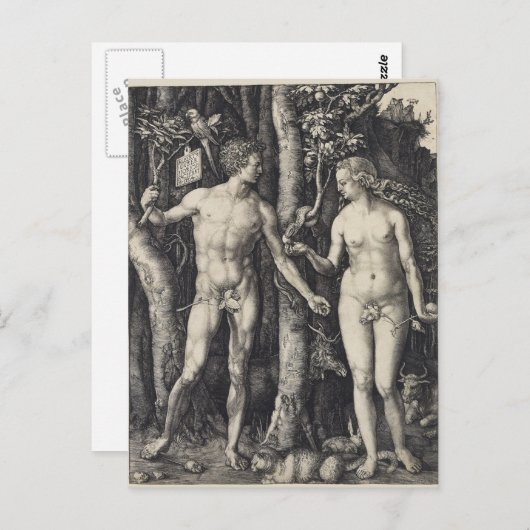 Adam and Eve, Gravur von Albrecht Durer Postkarte (Vorne/Hinten)