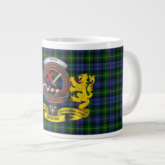 Adam Clan Abzeichen & Tartan Jumbo Tasse (Vorderseite Rechts)