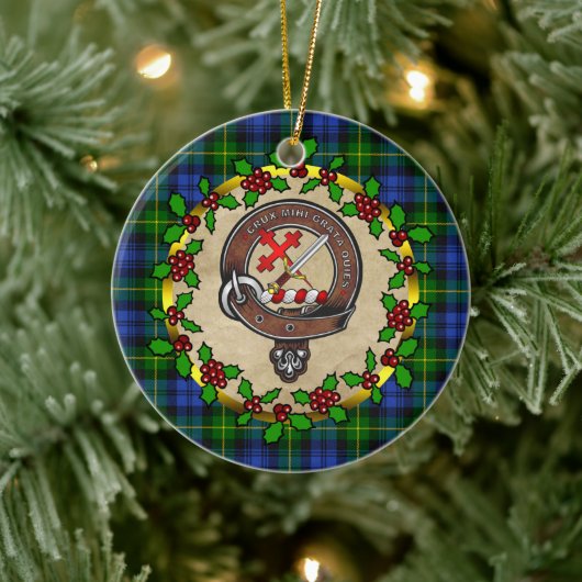 Adam Clan Abzeichen & Tartan Personalisierte Weihn Keramik Ornament (Baum)