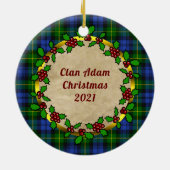 Adam Clan Abzeichen & Tartan Personalisierte Weihn Keramik Ornament (Hinten)