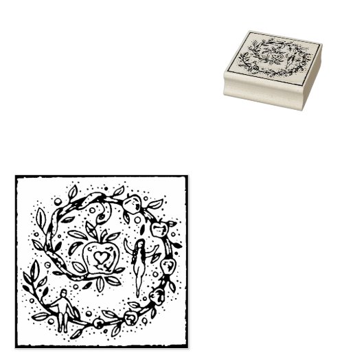 ADAM & EVE, GARTEN VON EDEN, FOLKART RUBBER BRIEFM GUMMISTEMPEL (Stempel)