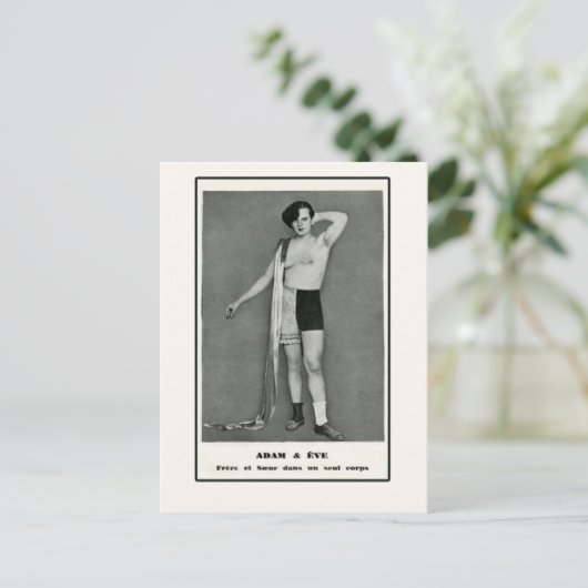 Adam & Eve Half Man Half Woman Postkarte (Stehend Vorderseite)