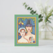 ADAM & EVE PILGRIMS, BIBLICAL WHIMSY ERNTEDANK POSTKARTE (Stehend Vorderseite)