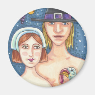 ADAM & EVE PILGRIMS, ERNTEDANK EDEN MAGNET RUND