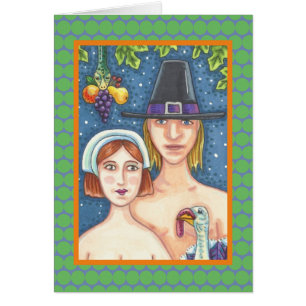ADAM & EVE PILGRIMS ERNTEDANK GREETCARD
