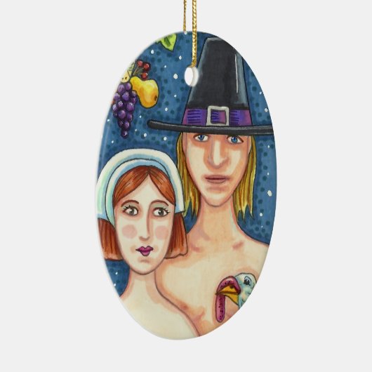 ADAM & EVE PILGRIMS ERNTEDANK HALTEN KERAMIK ORNAMENT (Rechts)