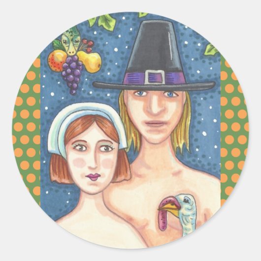 ADAM & EVE PILGRIMS ERNTEDANK STICKER SHEED RAND (Vorderseite)