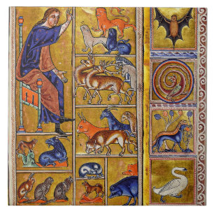 ADAM NAMING TIERE, MEDIEVAL BESTIARY, HÄNDER,LIONE FLIESE