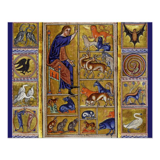 ADAM NAMING TIERE, MEDIEVAL BESTIARY, HÄNDER,LIONE POSTER (Vorderseite)