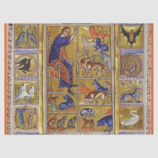 ADAM NAMING TIERE, MEDIEVAL BESTIARY, HÄNDER,LIONE SEIDENPAPIER (Vorderseite)