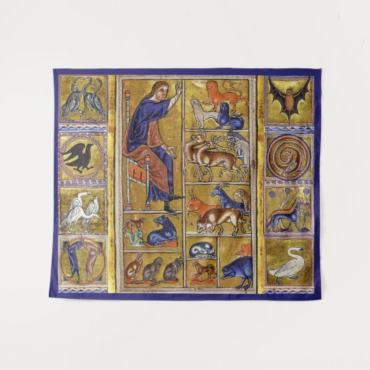 ADAM NAMING TIERE, MEDIEVAL BESTIARY, HÄNDER,LIONE WANDTEPPICH (Vorderseite (Horizontal))