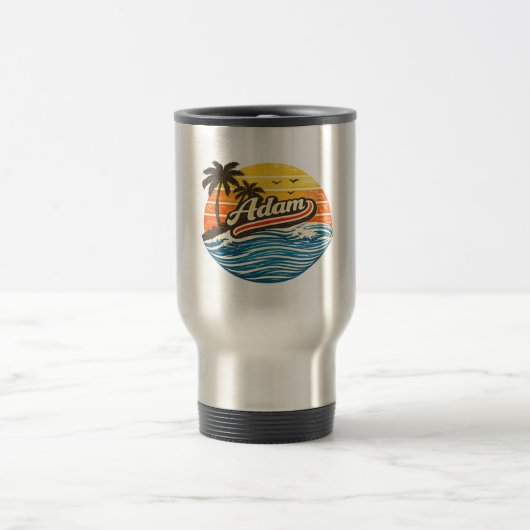 Adam Retro Sunset Name Design Reisebecher (Mittel)