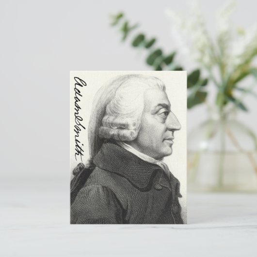Adam Smith Profil (mit Unterschrift) Postkarte (Stehend Vorderseite)