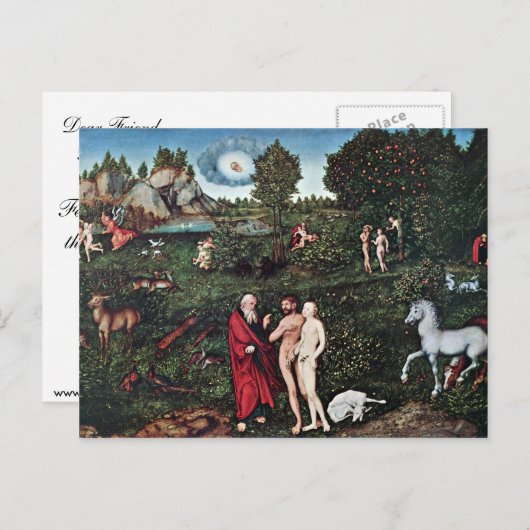Adam und Eva im Garten von Eden, Adam und Eva I Postkarte (Vorne/Hinten)
