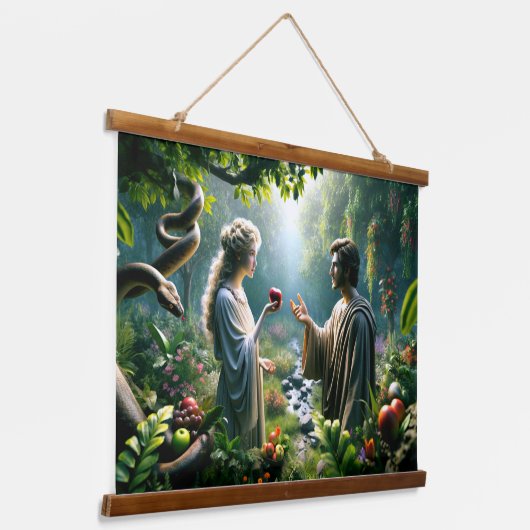 Adam und Eva im Garten von Eden Wandteppich Mit Holzrahmen (Gewinkelt)