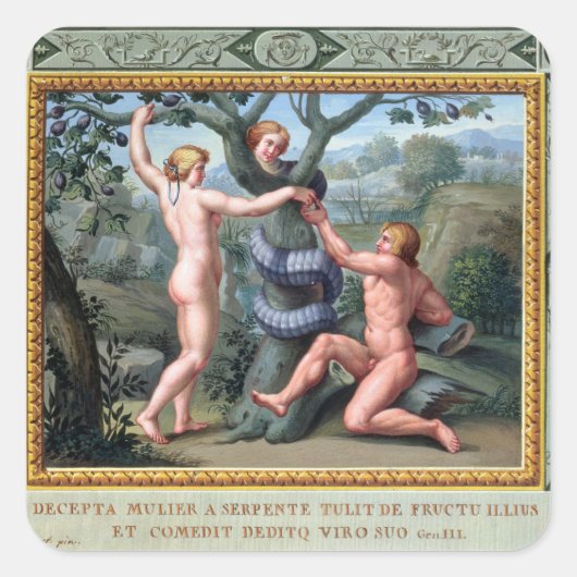 Adam und Eva mit Schlange, Abbildung von t Quadratischer Aufkleber (Vorderseite)