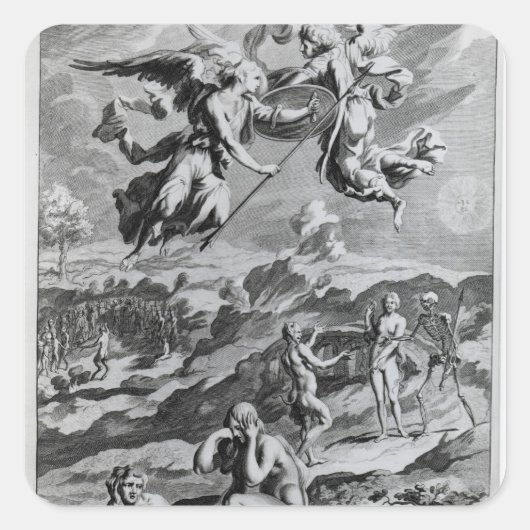 Adam und Eva nach dem Fall Quadratischer Aufkleber (Vorderseite)