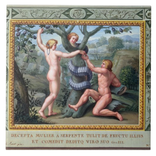 Adam und Eve mit der Schlange, Illustration von t Fliese (Vorderseite)