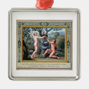Adam und Eve mit der Schlange, Illustration von t Silbernes Ornament