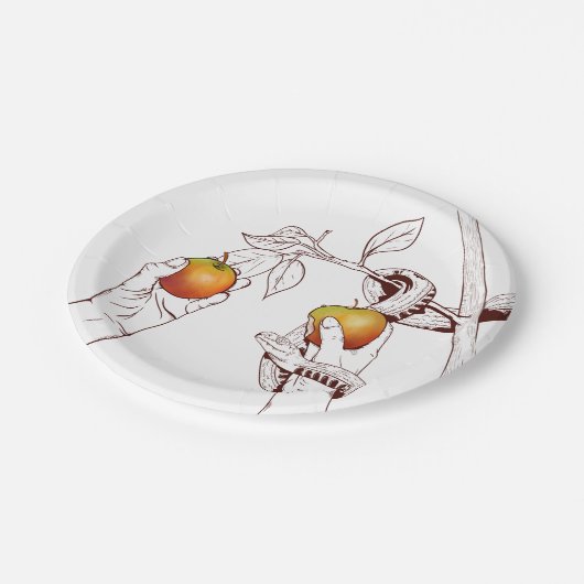 Adam und Eve pflücken Äpfel Pappteller (Schrägansicht)
