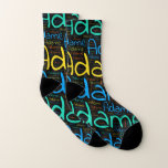 Adame Socken<br><div class="desc">Adame. Show and wear this popular beautiful male first name designed as colorful wordcloud made of horizontal and vertical cursive hand lettering typography in different sizes and adorable fresh colors. Wear your positive french name or show the world whom you love or adore. Merch with this soft text artwork is...</div>