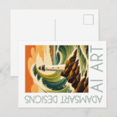 Adams Art Designs Lighthouse Wave Vintage Coastal Postkarte (Vorne/Hinten)