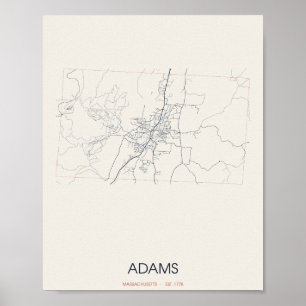 Adams, Massachusetts Straßenkarte Poster – Gegr. 1